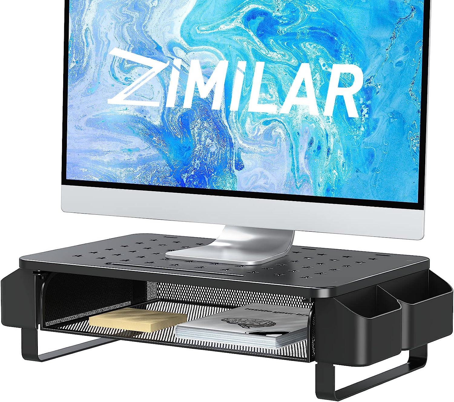 230816033231402_1 Zimilar Monitor Stand Riser with Drawer, Monitor Riser with Side Storage Pockets for Desk, Metal Monitor Stand for Laptop, PC Screen, Computer, Printer, iMac, Home Office Stand - Image 1